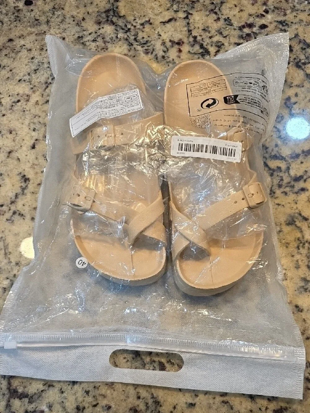 Cream Strappy Buckle Slide Sandals